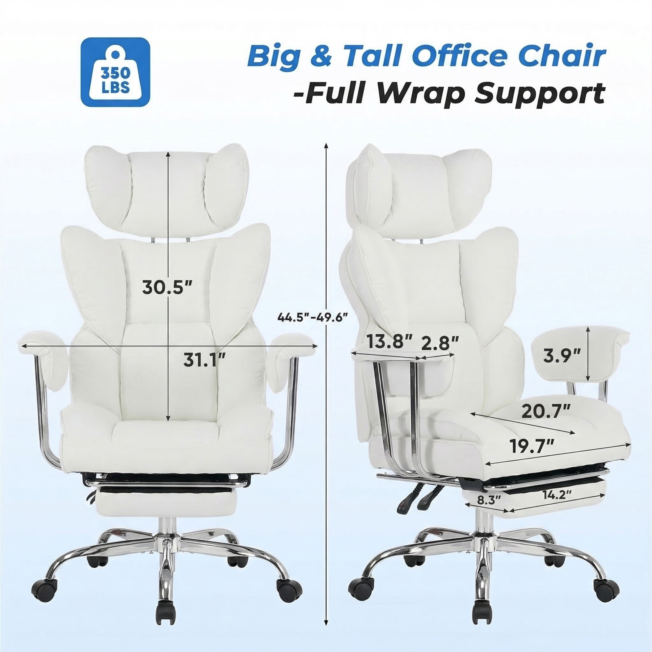 EDX Big and Tall Office Chair, Ergonomic PU Leather Executive Computer Chair with Footrest, Pocket Spring Support, 350 LBS Capacity, For Home Office, Beige