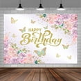 thumbnail image 5 of 9x6FT Pink Floral Butterfly Backdrop - Happy Birthday Banner for Girls & Women, Party Background Decor for Cake Table, Photo Booth Wall, 5 of 5