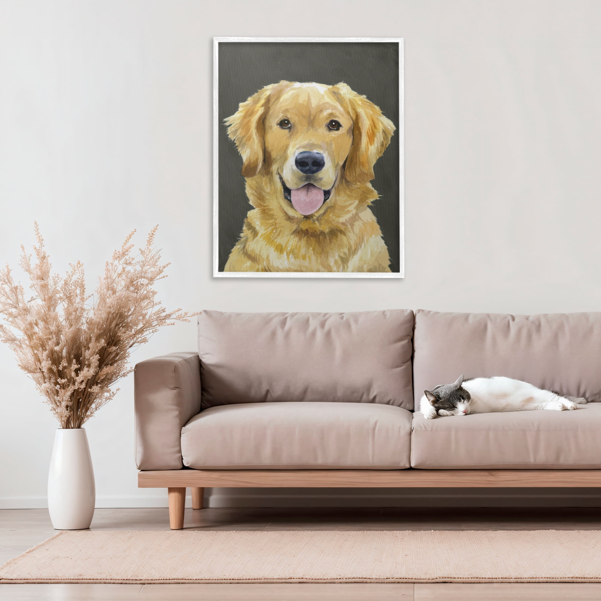 Stupell Industries Joyful Golden Retriever Portrait White Framed Giclee Art, design by Lil' Rue