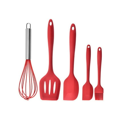 

Silicone Set Baking Tools 5-Piece Set Spatula Oil Brush Set Cream Mixer Silicone Kitchenware Set Red