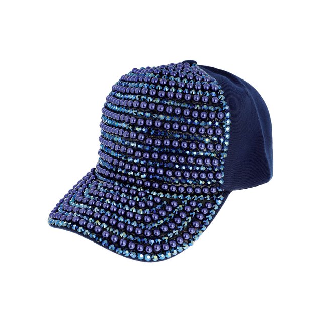 Top Headwear Pearl Rhinestone Bling Baseball Cap - Navy