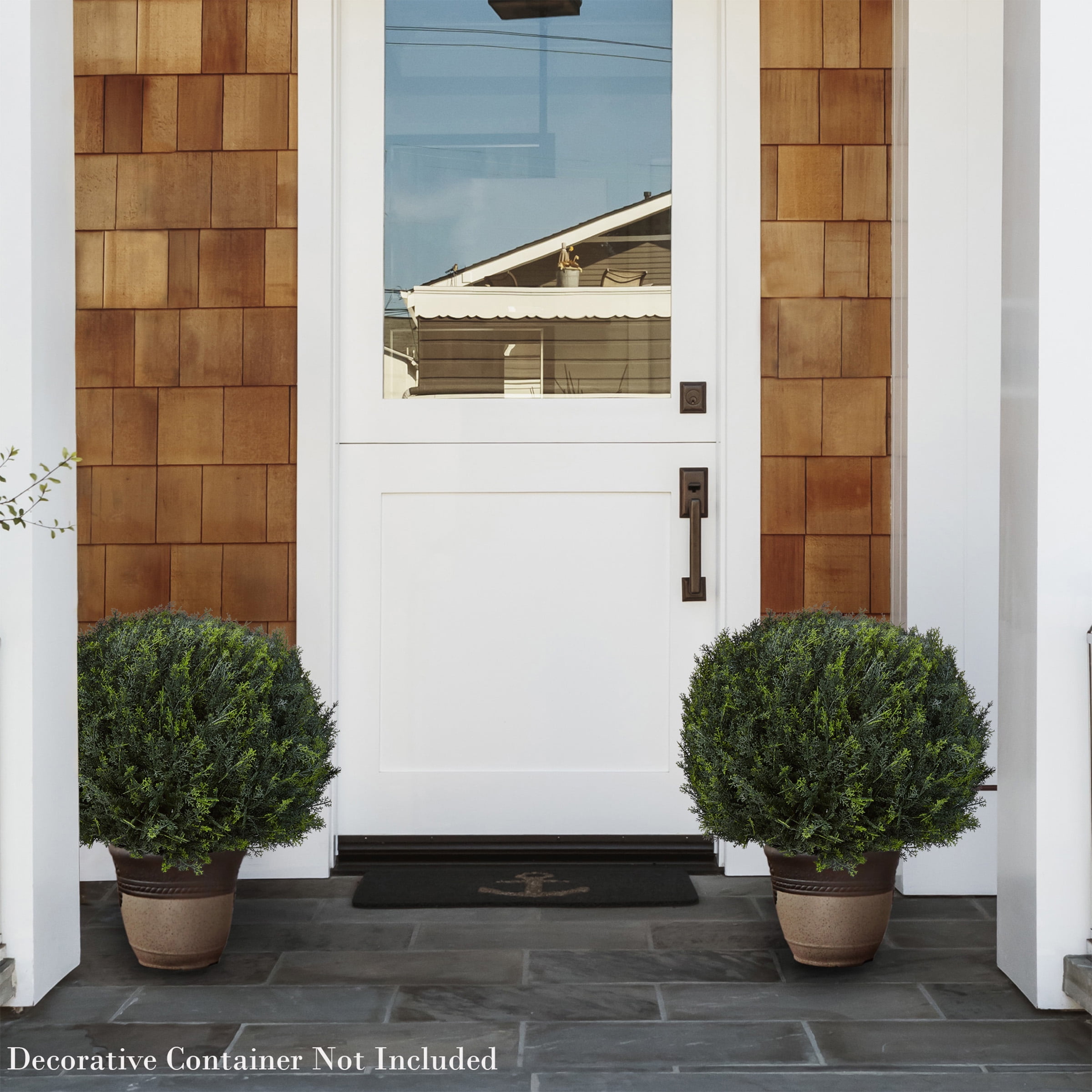 Pure Garden 23” Artificial Cypress Topiary - Ball Style Faux Plant in Sturdy Pot - Potted Shrub