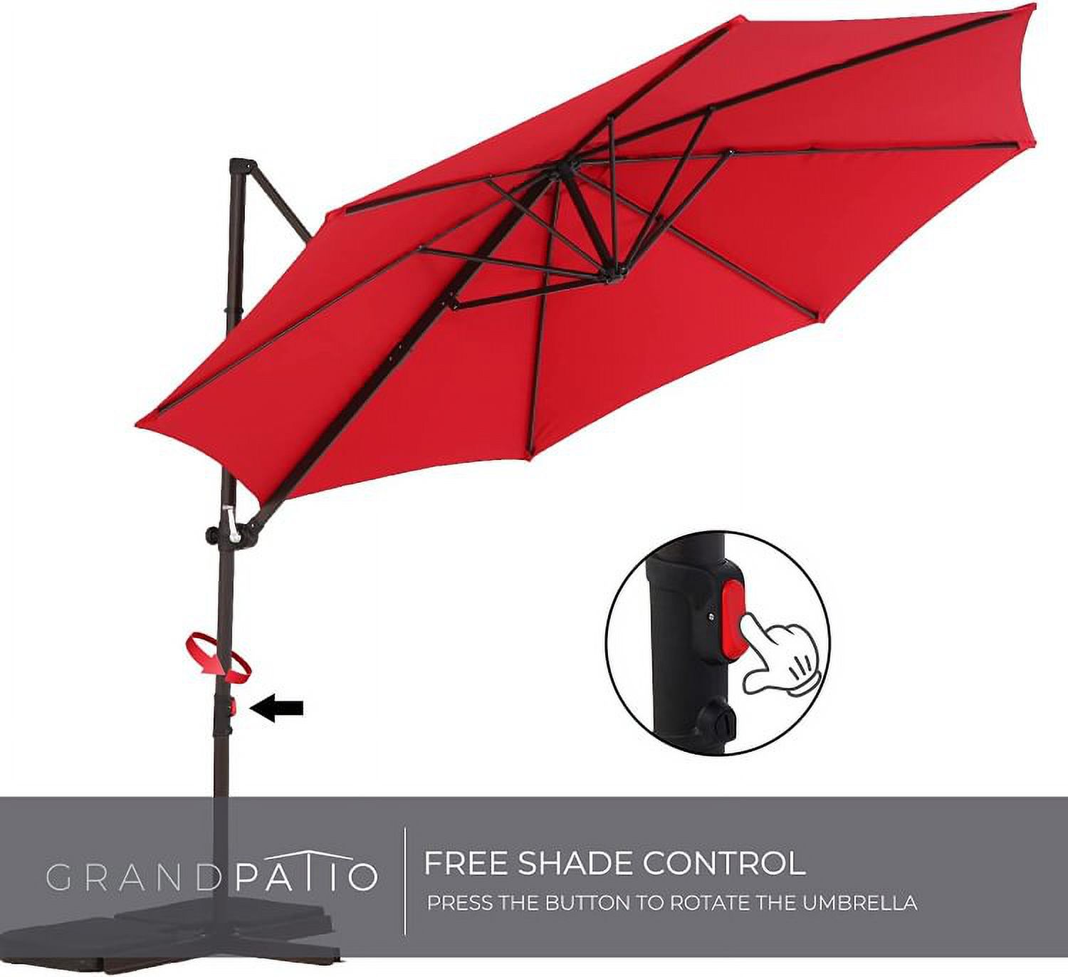 Grand Patio Outdoor Market Cantilever Steerable Large Umbrella, 10ft, Red