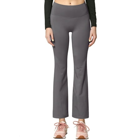 

Made by Johnny Women s Peached Seamless Front Leggings with Inner Pocket Ankle Boot cut Yoga Pants S STONE_GREY