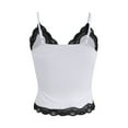 thumbnail image 2 of SNKSDGM Female Spaghetti Strap Tank Top V Neck Crop Tank Top for Women Ribbed Women's Lace Splicing Fashion Pure with A Slim Vest Solid Color Top L, 2 of 8