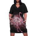 thumbnail image 1 of Vestido bandage holgado para mujer traje elegante con estampado de flamencos y rosas flores acuarela bolsillos verano, 1 of 6