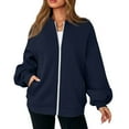 thumbnail image 5 of Womens Fall Fashion 2025 Oversized Zip Up Sweatshirt Jackets Casual Long Sleeve Bomber Outerwear Winter Outfits Navy XXL, 5 of 7
