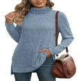 thumbnail image 1 of Ribbed Turtleneck Top for Women - Long Sleeve Basic Shirt with Side Slit, 1 of 5