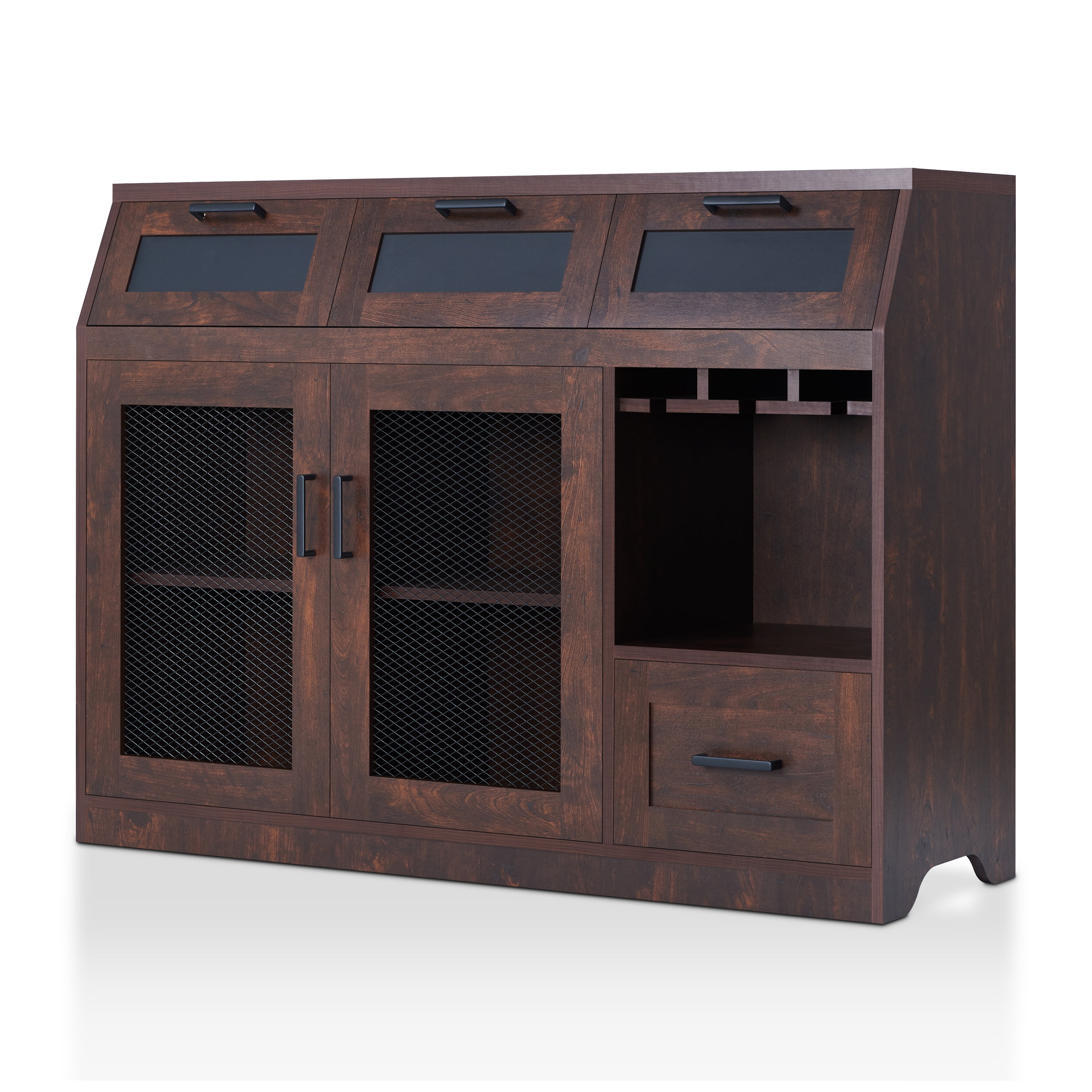Furniture of America Michigan 47" Industrial Multi-Storage Sideboard Buffet, Vintage Walnut