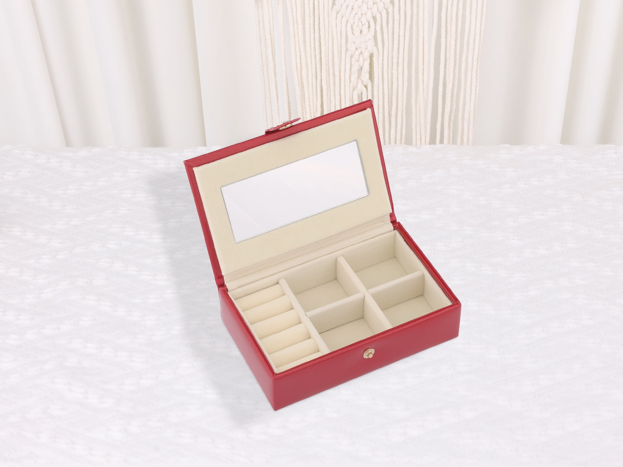 Unique Bargains Travel Jewelry Box Portable Organizer Case with Mirror Red