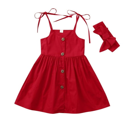 

Utoimkio Baby Girl Dresses Sleeveless Halter Princess Dresses for Girls Summer Toddler Baby Girls Kids Sleeveless Solid Print Dress+Headbands Outfits