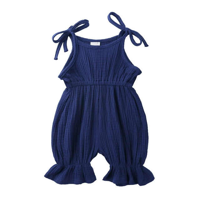Yuyuzo Infant Baby Girl Clothes Newborn Cotton Linen Strap Ruffle Jumpsuit Spring Fall Solid Color Romper