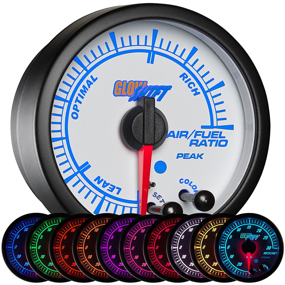 GlowShift White Elite 10 Color Narrowband Air / Fuel Ratio Gauge