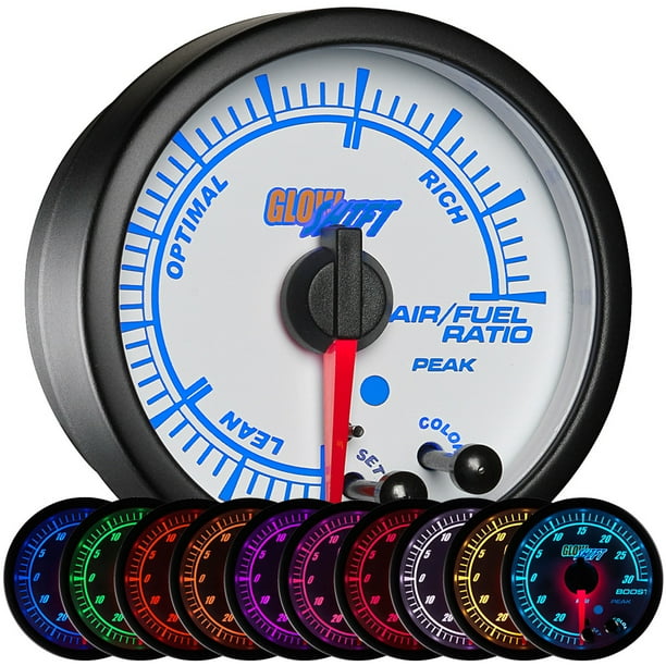 GlowShift White Elite 10 Color Narrowband Air / Fuel Ratio Gauge