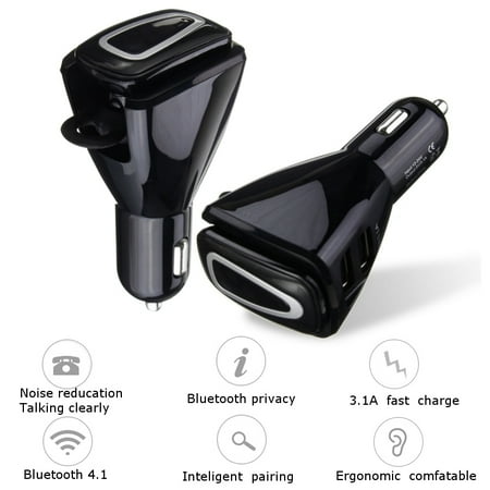 Headset Car Kit EIVOTOR Wireless bluetooth Car Kit Stereo Headset Earbud Earphone USB Charger Handsfree ()