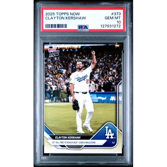 Graded 2025 Topps Now Clayton Kershaw #373 Baseball Card PSA 10 Gem Mint