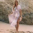 thumbnail image 3 of Vestido camisero con estampado floral de TEELYNN, vestido de baño para mujer, vestido playero vintage bohemio de gran tamaño, vestido largo de gasa para verano, 3 of 5