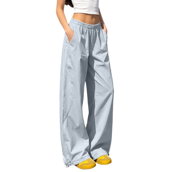 Khunlpohl Womens Casual Pants Elastic Waist Solid Color Joggers Pant Straight Legs Lightweight Loose Trousers with Pockets