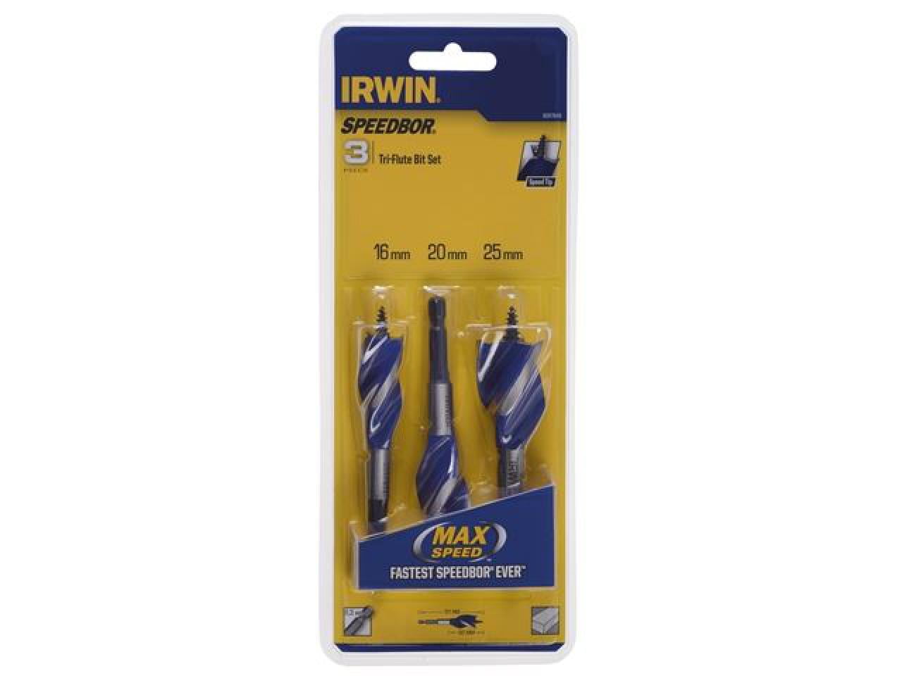 IRWIN Blue Groove 6X Stubby Wood Bit Set, 3 Piece 1625mm