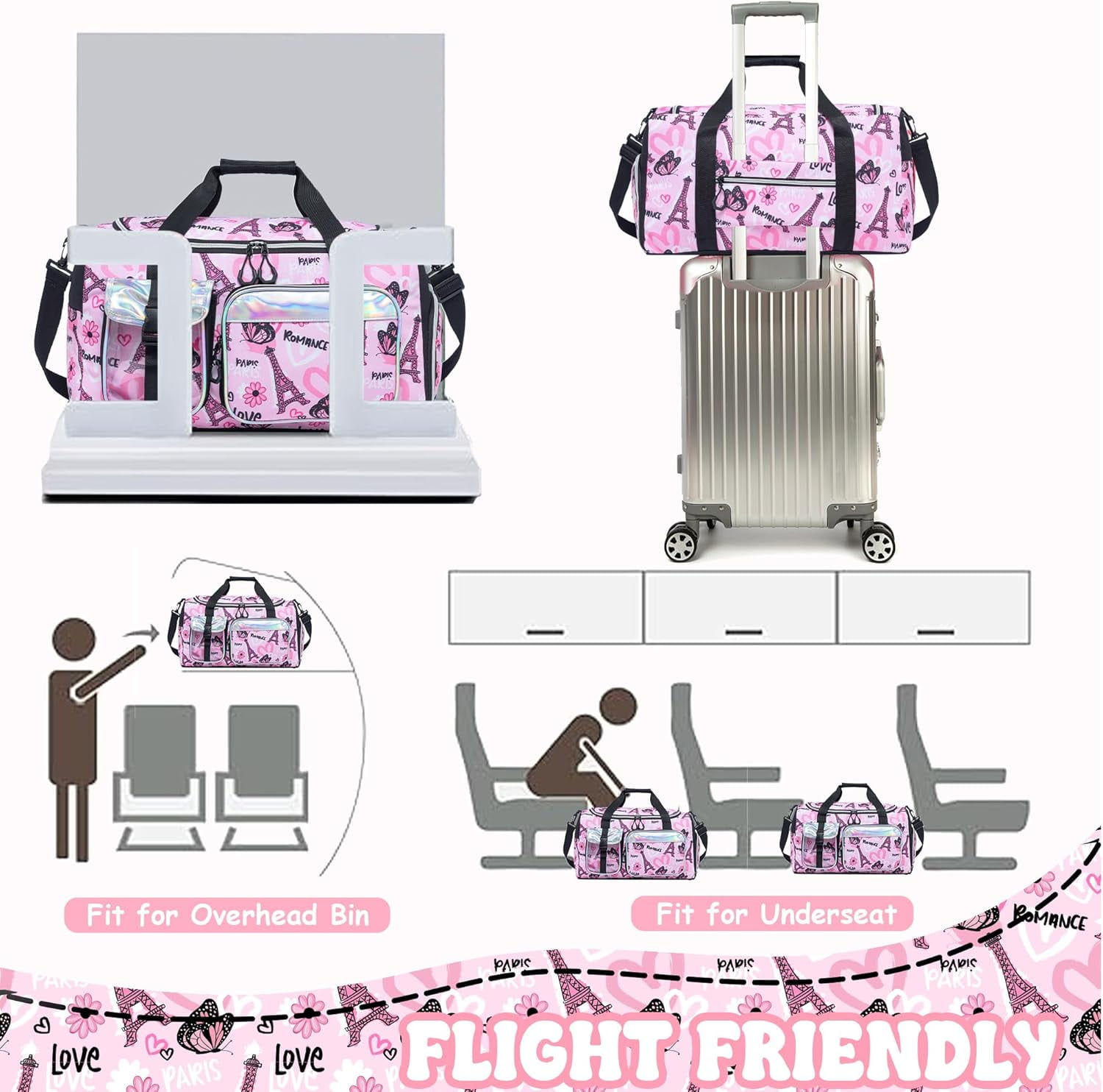 Kids Luggage Sets Hard Shell Pink Suitcases with Wheels for Girls Women with Duffle Bag for Travel 3 Piece Rolling Suitcase with Neck Pillow Airplane