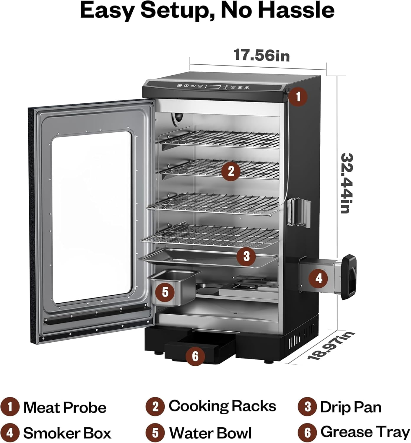 EAST OAK 30" Electric Smoker for Outdoors, Built-in Probe, 725 sq in, Mist Silver