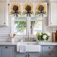 thumbnail image 2 of Yellow Sunflower Valances for Windows Spring Flower Floral Green Leaf Black White Bow Rod Pocket Curtain Valance Window Treatment Short Curtains for Kitchen Living Room, 42"x18", 2 of 9