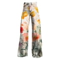 thumbnail image 4 of yunLCZ Women's Wide Leg Pants Wide Leg Pants Woman High Waist Floral Patterned Pants Lightweight Loose Fit Casual Colorful Trouser Imitation Jeans, 4 of 4