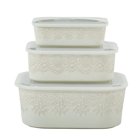 The Pioneer Woman Vintage Lace 6-Piece Nesting Casserole Baking Dish Bakeware Set with Lids, Linen