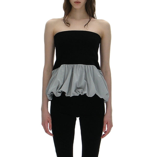 Gupgi Women Bubble Skirts Contrast Color Elastic Waist Ruffle Mini Skirts Pleated Balloon Short Skirt