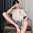thumbnail image 3 of Ropa de salón de talla grande para hombre, pijamas de algodón a la moda, conjunto Pj de manga corta, ropa de casa estampada a cuadros con estilo, ropa de dormir 3xl 4xl de verano, 3 of 5