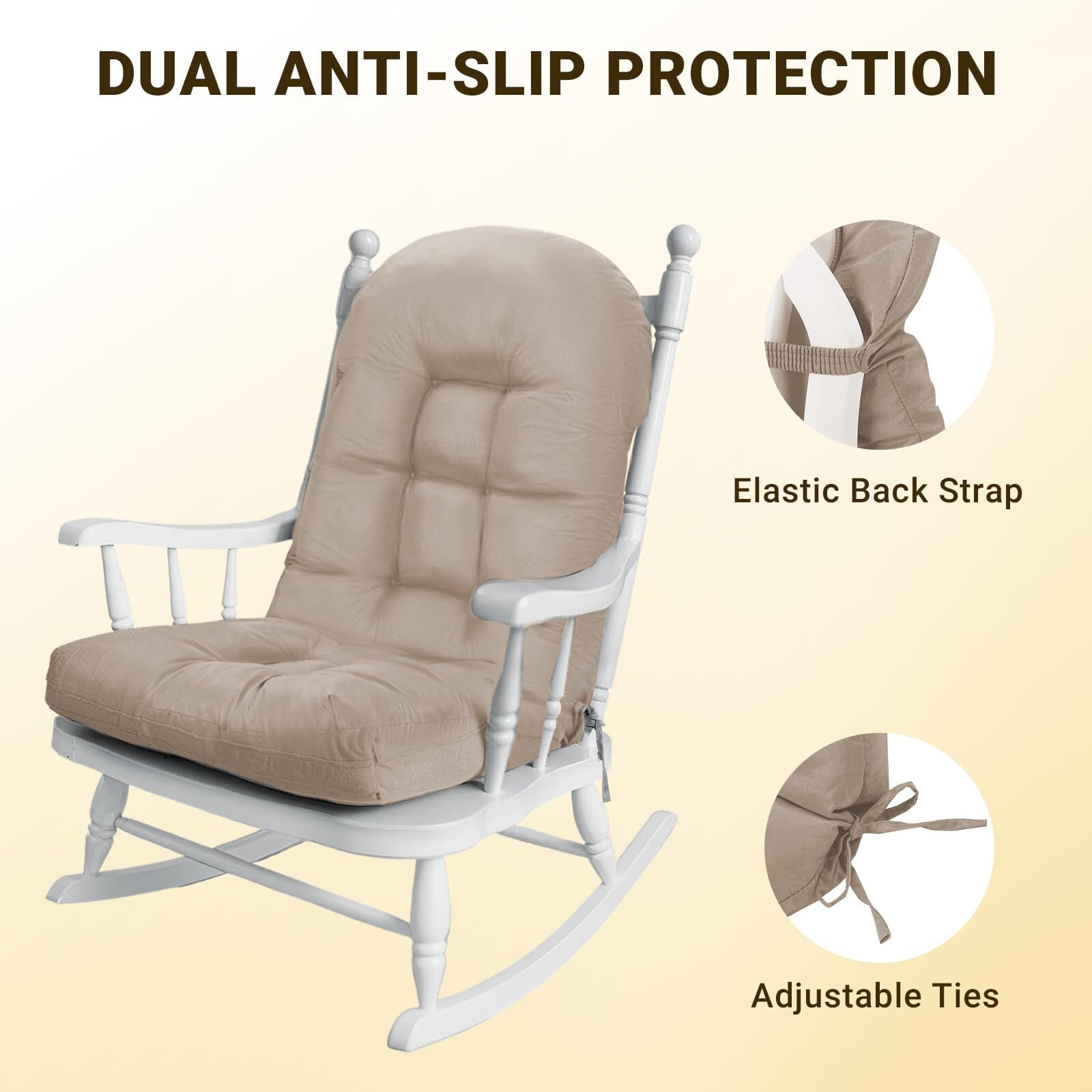 Outdoor High Back Chair Cushion Upgraded Thickened Water-Repellent & Fade-Resistan Patio Chair Cushions For Outdoor Furniture, 44" x20" x4" 1PC Khiki