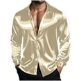 thumbnail image 5 of COSFO Casual Button Down Shirt Men Solid Satin Long Sleeve Tops Loose Collared Shirts, 5 of 9