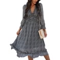 thumbnail image 1 of Innerwin Swing A-Line Robes Imprimé Floral Femmes Tunique Sundress Rue Double Couche Fluide Midi Robe Noire M, 1 of 2