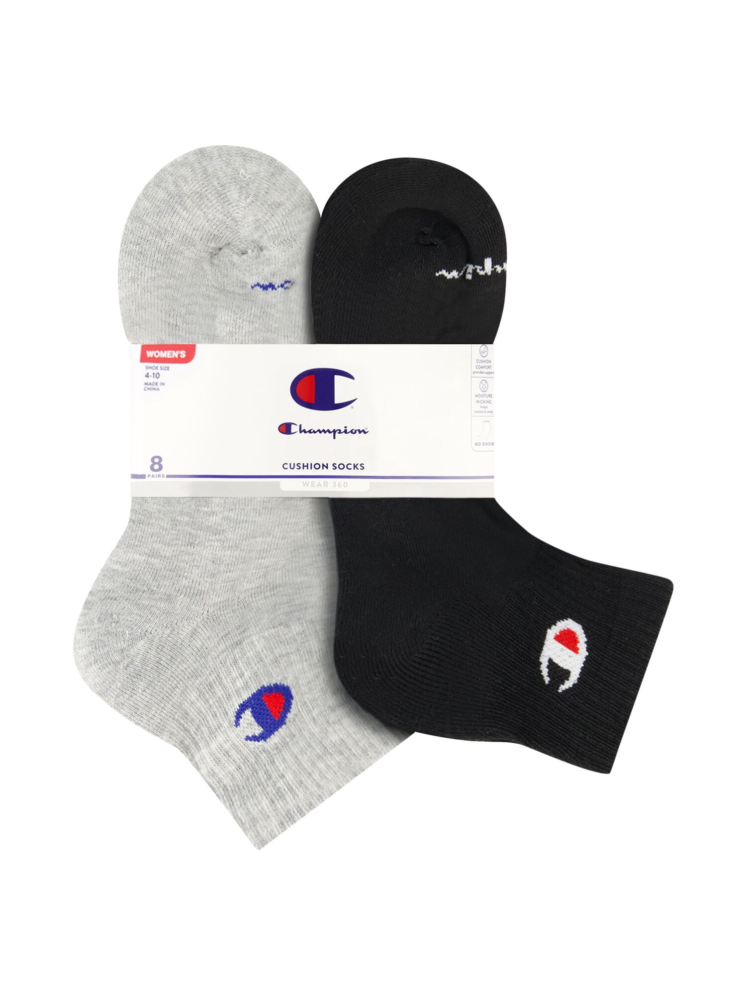 Champion Women’s Wear 360 Cushioned Ankle Socks, 8 Pack, Sizes 4-10