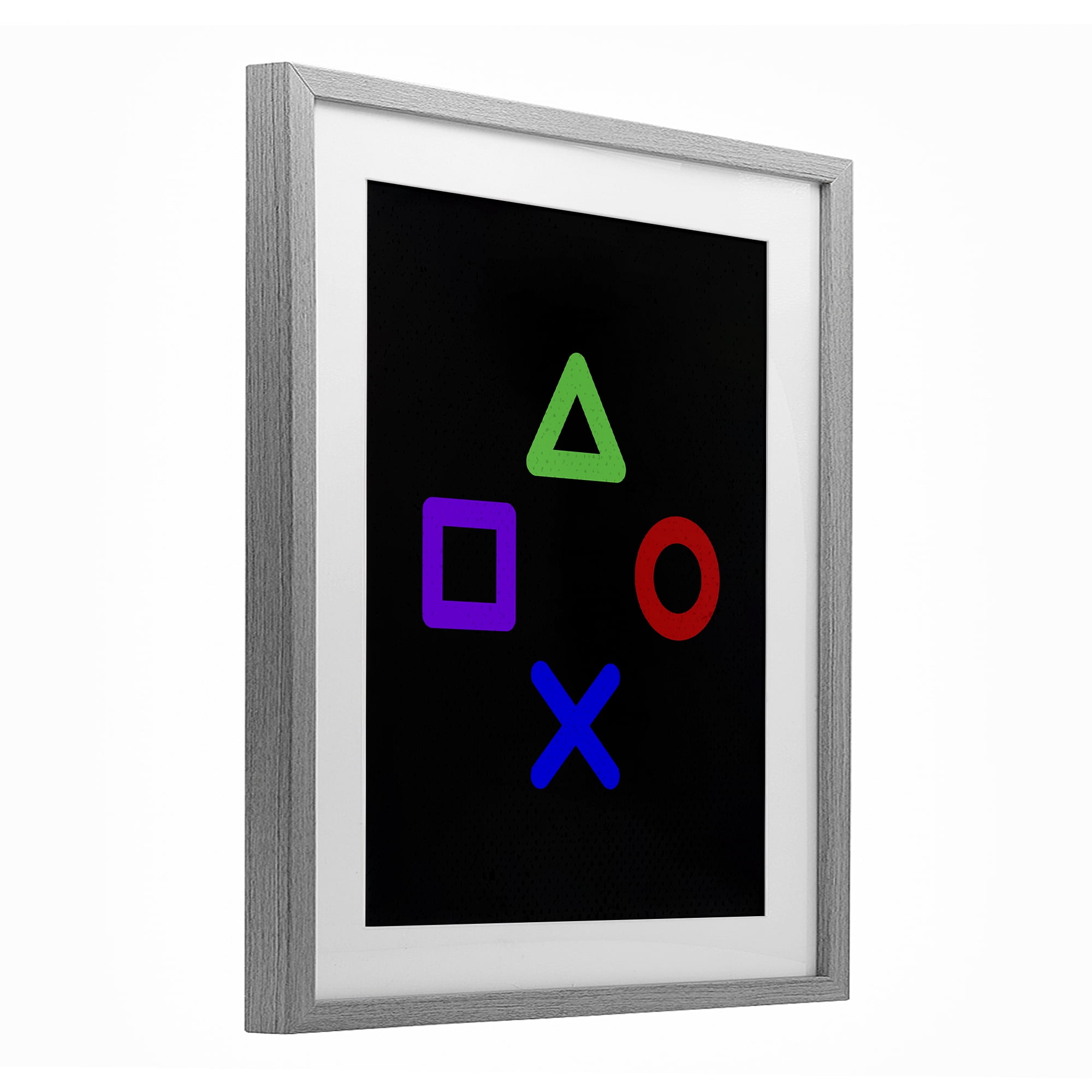 Game Button Shapes Gray Framed Print Under Glass, design by Kim Allen