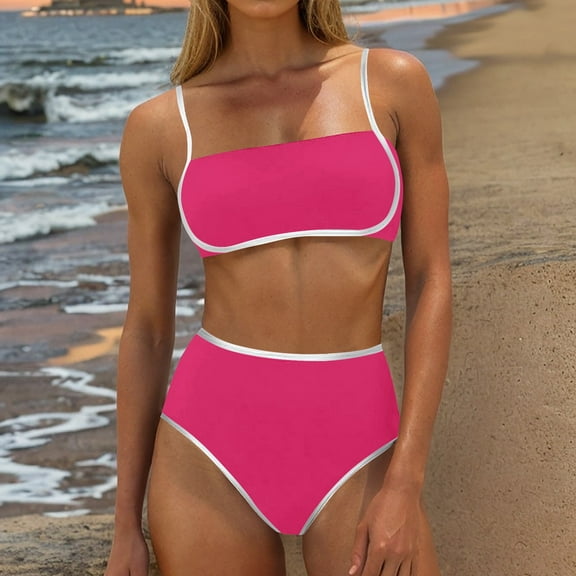 ChaoHeng Tummy Control Swimsuits for Women Women's Push Up Bikini Set Solid Color Backless Swimsuit for Support