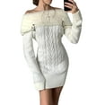 thumbnail image 2 of Elippeo Women Sweater Dress Long Sleeve Off-shoulder Dress Furry Patchwork Slim Fit Mini Bodycon Dress, 2 of 10