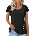 thumbnail image 1 of AherBiu Womens Summer Tops Ruffle Sleeve Button Ruched Solid Color Comfy Loose Casual Crewneck Tshirts Tops, 1 of 6