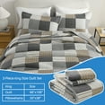 thumbnail image 6 of Bedduvit King Size Quilt Set - 100% Cotton Brown/Black/Gray Bedspread Quilt for King Beds, Lightweight Patchwork Plaid Farmhouse Classic Quilt Bedding Comforter Set for All Season, 3-Piece (98"x106"), 6 of 8