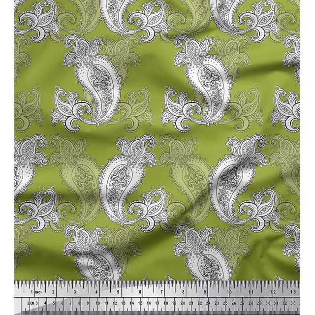 Soimoi Polyester Crepe Fabric Black Sketch Paisley Print Sewing Fabric Yard 42 Inch Wide