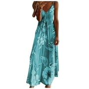 Koudehua Womens Spaghetti Strap sleeveless dresses Solid Color Folor Printed wrap dress plus size summer sundress V Neck beach Maxi Dress