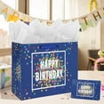 thumbnail image 5 of 13" Large Happy Birthday Gift Bag Blue with Greeting Card and Tissue Papers for Men Boys, 5 of 6