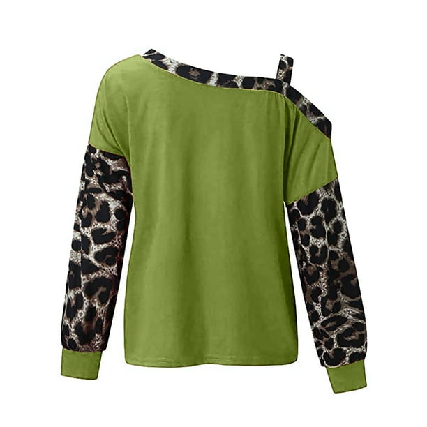 Casual Leopard Print Patchwork Off Shoulder Long Sleeve Two Pieces Casual Leopard Print Patchwork Off Shoulder Long Sleeve Two Pieces