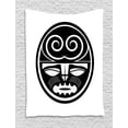 thumbnail image 1 of Ethnic Tapestry, Maori Culture Mask with Swirls and Whiskers Motifs from Indigenous Folklore, Wall Hanging for Bedroom Living Room Dorm Decor, 60W X 80L Inches, Black and White, by Ambesonne, 1 of 2