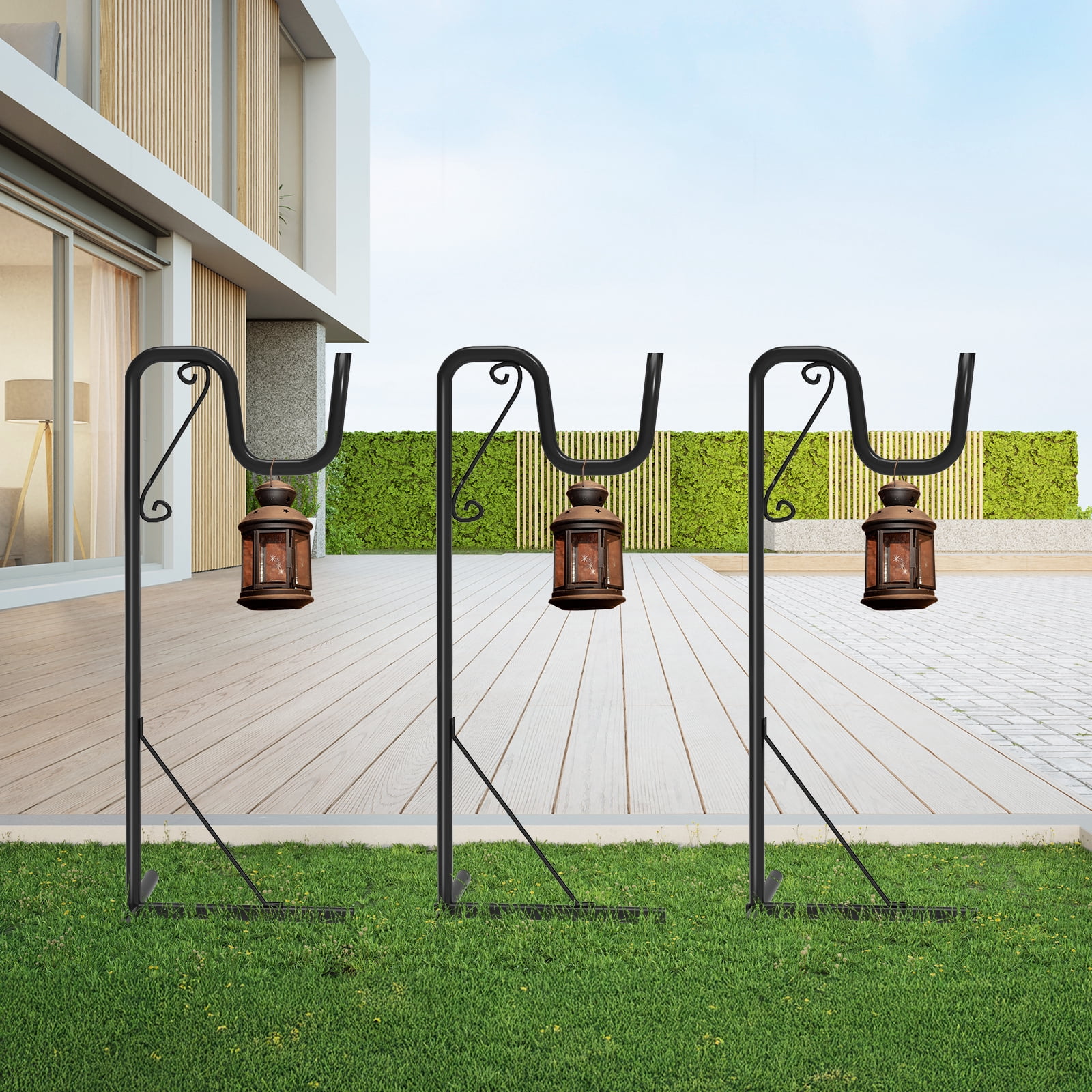 Shepherd Hook for Outdoor – Adjustable Height 44"-92" Heavy Duty Metal Pole, 3-Prong Ground Stake, Rust-Proof, for Hanging Bird Feeders, Plants, Solar Lights, Lanterns