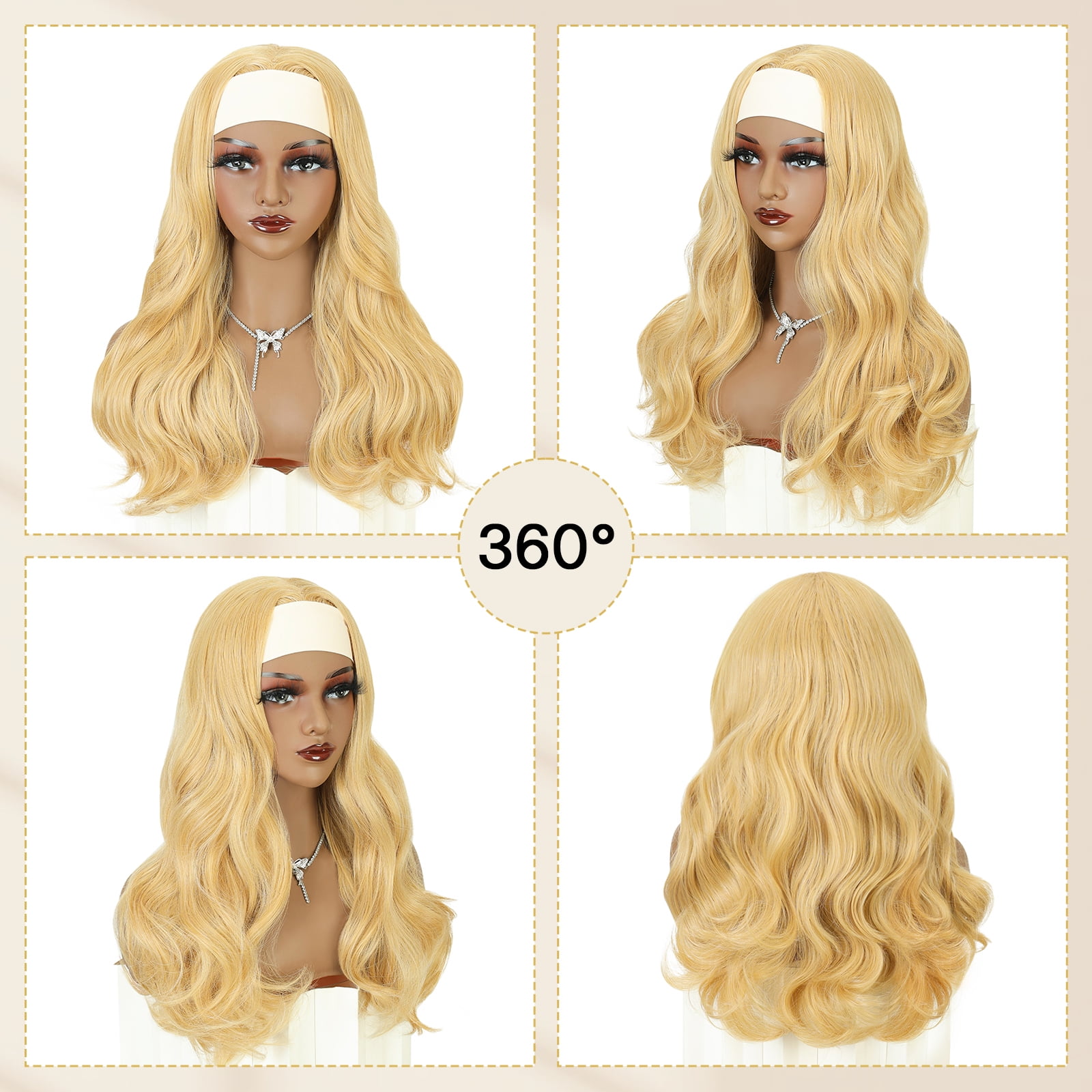 Phocas Headband Wig for Women Shoulder Length Blonde Wavy Wigs Natutal Looking for Daily Party Use
