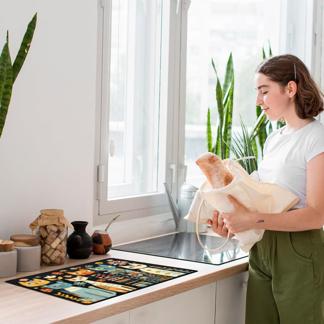 1set Electric Stove Cover 20.47x28.35" Stove Top Cover for Electric Stove Foldable Glass Cooktop Protector Non-Slip Top Protector Mat for Electric Stove Washer and Dryer (Cute Cat) Colorful