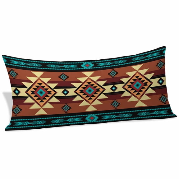 Turquoise Red Body Pillow Covers 20"x60", Southwest American Native Abstract Pattern Soft Brushed Microfiber Breathable Throw Pillow Covers, Pillowcase with Zipper for Couch Sofa Bedroom Living Room