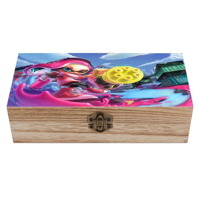 Splatoon Caja Organizadora de Madera Rústica - Caja Decorativa Multifuncional para Escritorio, Hogar, Oficina, Joyas y Manualidades