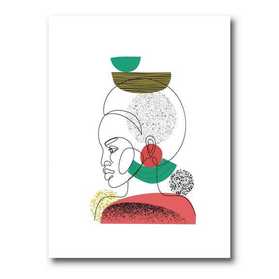 Designart ' One Line Portrait of Afro American Women VI ' Modern Canvas Wall Art Print